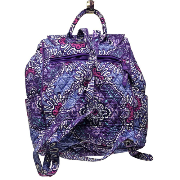 Vera Bradley Drawstring Backpack Lilac Tapestry Medium Tote Buckle Straps Purple - Picture 2 of 12